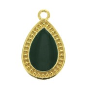 Pendentif goutte travaillé en zamac et résine époxy 21x12 mm Doré à l'or fin- Vert sapin x1