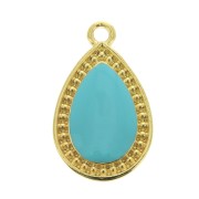 Pendentif goutte travaillé en zamac et résine époxy 21x12 mm Doré à l'or fin- Turquoise x1|raw }}