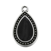 Pendentif goutte travaillé avec résine époxy 21x12 mm Argenté vieilli - Noir x1|raw }}