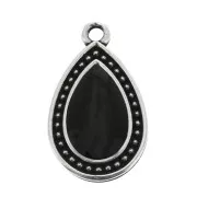 Pendentif goutte travaillé avec résine époxy 21x12 mm Argenté vieilli - Noir x1