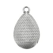 Pendentif goutte travaillé avec résine époxy 21x12 mm Argenté vieilli - Noir x1