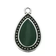 Pendentif goutte travaillé - résine époxy 21x12 mm Argenté vieilli - Vert sapin x1