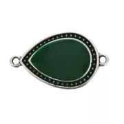 Intercalaire goutte 2 anneaux résine époxy 27x16mm Argenté vieilli - Vert sapin x1