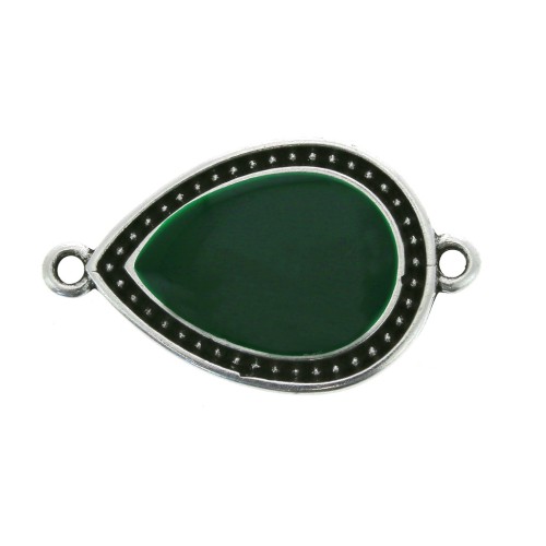 Intercalaire goutte 2 anneaux résine époxy 27x16mm Argenté vieilli - Vert sapin x1