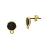 Clous d'oreilles rond en résine époxy avec anneau 11.5x9 mm - Doré à l'or fin - Noir x2|raw }}