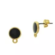 Clous d'oreilles rond en résine époxy avec anneau 11.5x9 mm - Doré à l'or fin - Noir x2