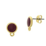 Clous d'oreilles rond en résine époxy 11.5x9 mm - Doré à l'or fin - Bordeaux x2|raw }}