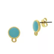 Clous d'oreilles rond en résine époxy avec anneau 11.5x9 mm - Doré à l'or fin - Turquoise x2