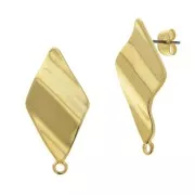 Clous d'oreilles losange ondulé avec anneau 32x15 mm - Doré à l'or fin x2
