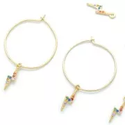 Breloque éclair en laiton avec oxydes de Zirconium 15x4 mm - Doré - Multicolore x1