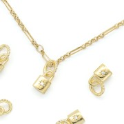 Pendentif cadenas avec anneau et oxydes de zirconium 17x7 mm Doré - Crystal x1