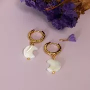 Dormeuses créoles lunes et étoiles évidées anneau ouvert 14 mm - Doré or fin x2