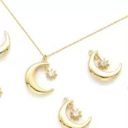 Pendentif demi-lune avec petite étoile et oxyde de zirconium 17x12.5 mm - Doré - Crystal x1