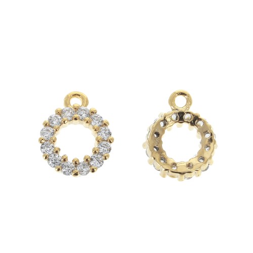 Breloque rond évidé avec oxydes de Zirconium - 8.5x7 mm - Doré - Crystal x1
