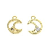 Breloque demi-lune évidée avec 1 Oxyde de Zirconium 10x7 mm Doré - Crystal x1