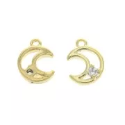Breloque demi-lune évidée avec 1 Oxyde de Zirconium 10x7 mm Doré - Crystal x1