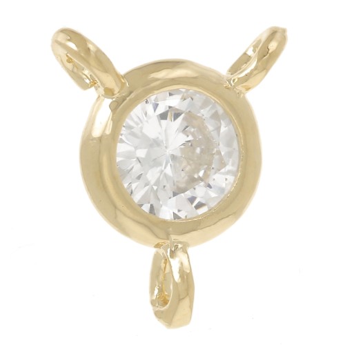 Intercalaire rond 3 anneaux 5mm - oxyde de Zirconium - Doré à l'or fin - Crystal