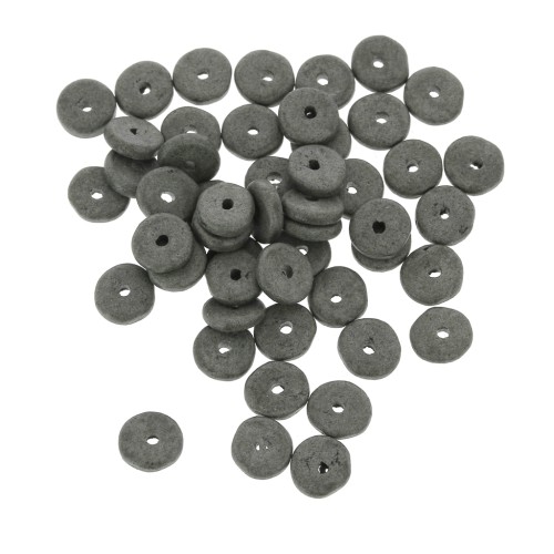 Perles Heishi rondelles en céramique 6.5x2.3 mm - Gris Foncé mat x30