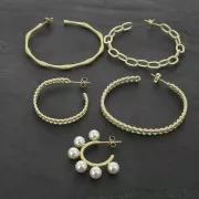 Créoles pour perles semi-percées 20 mm - Doré Satiné x2