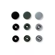30 boutons à pression Prym en plastique Color Snaps 12.4 mm Noir -Gris -Gris clair