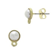 Clous d'oreilles ronds avec perle imitation nacre et anneaux 10x7mm Blanc -Doré à l'or fin x2|raw }}