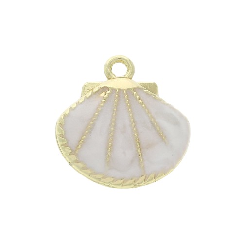Pendentif coquillage en zamac et résine époxy 24x23 mm Blanc - Doré x1