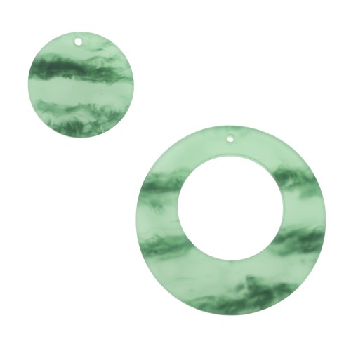 Set de 4 pendentifs ronds - boucles d'oreilles en résine - Marbré Vert