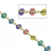 Chaîne maille fantaisie 3mm avec perles en résine époxy - Pastel - Doré x50cm