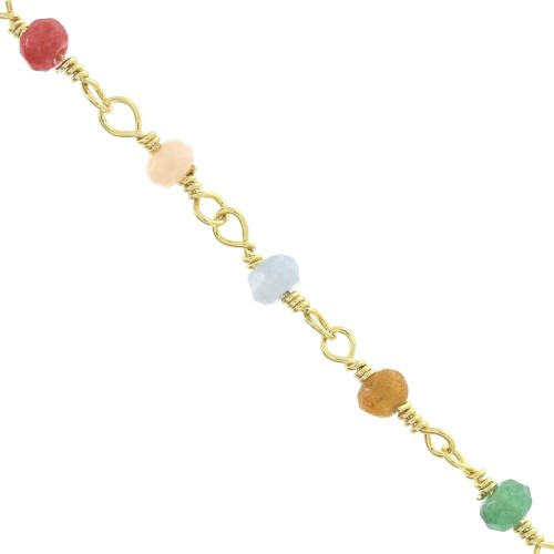 Chaîne maille fantaisie perles imitation jade teinté 4 mm Multi Pastel - Doré x1m