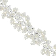 Chaîne maille fantaisie grappe - perles imitation nacre 11mm Blanc - Placage argent fin x22cm|raw }}