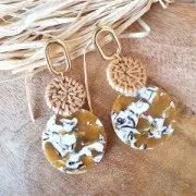 Pendentif rond en acétate de cellulose 35 mm - Ecaille de tortue Mint nacré x1