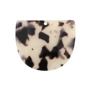 Pendentif demi-lune en acétate 29x34 mm - Ecaille de tortue Beige - Noir x1