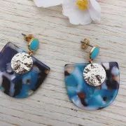 Pendentif demi-lune en acétate 29x34 mm - Ecaille de tortue Multicolore x1