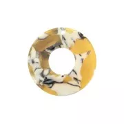 Pendentif rond évidé en acétate 26 mm Ecaille de tortue - Ocre - Blanc x1