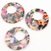 Pendentif - boucles d'oreilles en acétate 35mm Ecaille de tortue Marron - Rose x1