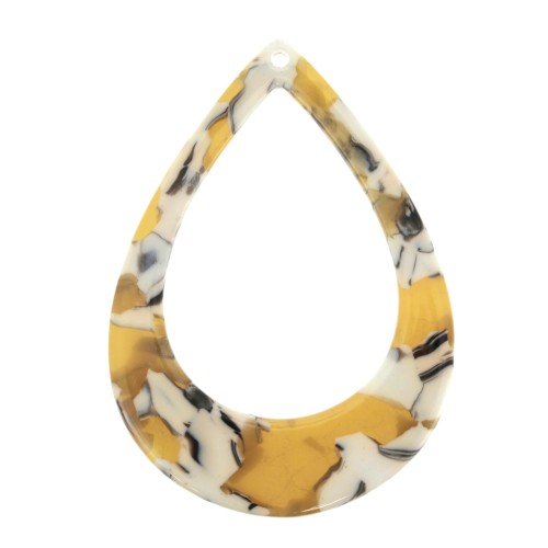 Pendentif goutte évidé en acétate 46x33 mm Ecaille de tortue Ocre - Blanc x1