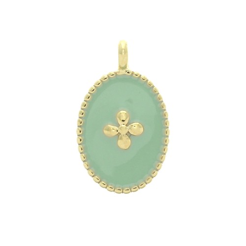 Breloque médaille ovale motif croix en résine époxy 14x8.5 mm Doré à l'or fin - Mint x1