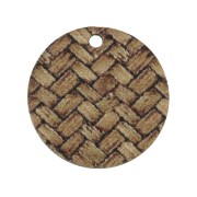 Pendentif rond en bois teinté effet tressé 23 mm - Marron clair - Naturel x1