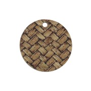 Sequin rond en bois teinté effet tressé 13 mm - Marron clair - Naturel x1|raw }}