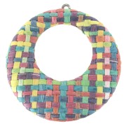 Pendentif - boucles d'oreilles - en métal et raphia tressé 43x41 mm Multicolore x1
