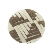 Cabochon rond à coller en métal et raphia tressé 20 mm - Marron - Beige x1