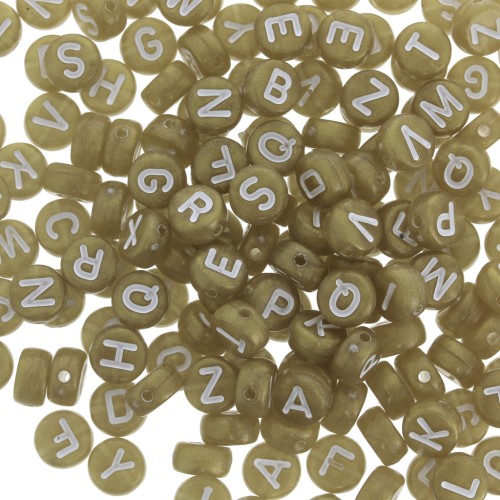 Assortiment de 200 perles plates lettres alphabet 7 mm - Doré - Blanc