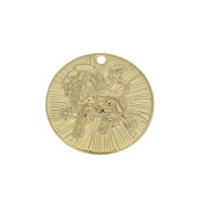 Breloque ronde striée - signe du zodiaque Lion 15 mm - Doré à l'or fin x1