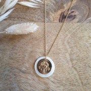 Breloque ronde striée - signe du zodiaque Lion 15 mm - Doré à l'or fin x1