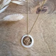 Breloque ronde striée - signe du zodiaque Cancer 15 mm - Doré à l'or fin x1