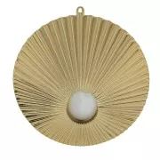 Pendentif rond effet plissé 48x45mm - cabochon fond plat 10mm - Doré à l'or fin x1