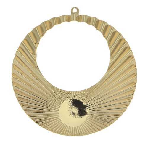 Pendentif créole rond effet plissé 48x45mm pour cabochon 10mm - Doré à l'or fin x1