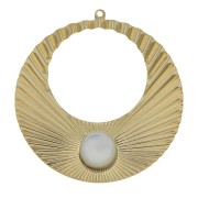 Pendentif créole rond effet plissé 48x45mm pour cabochon 10mm - Doré à l'or fin x1