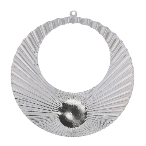 Pendentif créole rond effet plissé 48x45 mm pour cabochon 10 mm - Placage argent fin x1