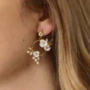 Clous d'oreilles feuille avec anneau ouvert 12x8 mm - Doré à l'or fin x2